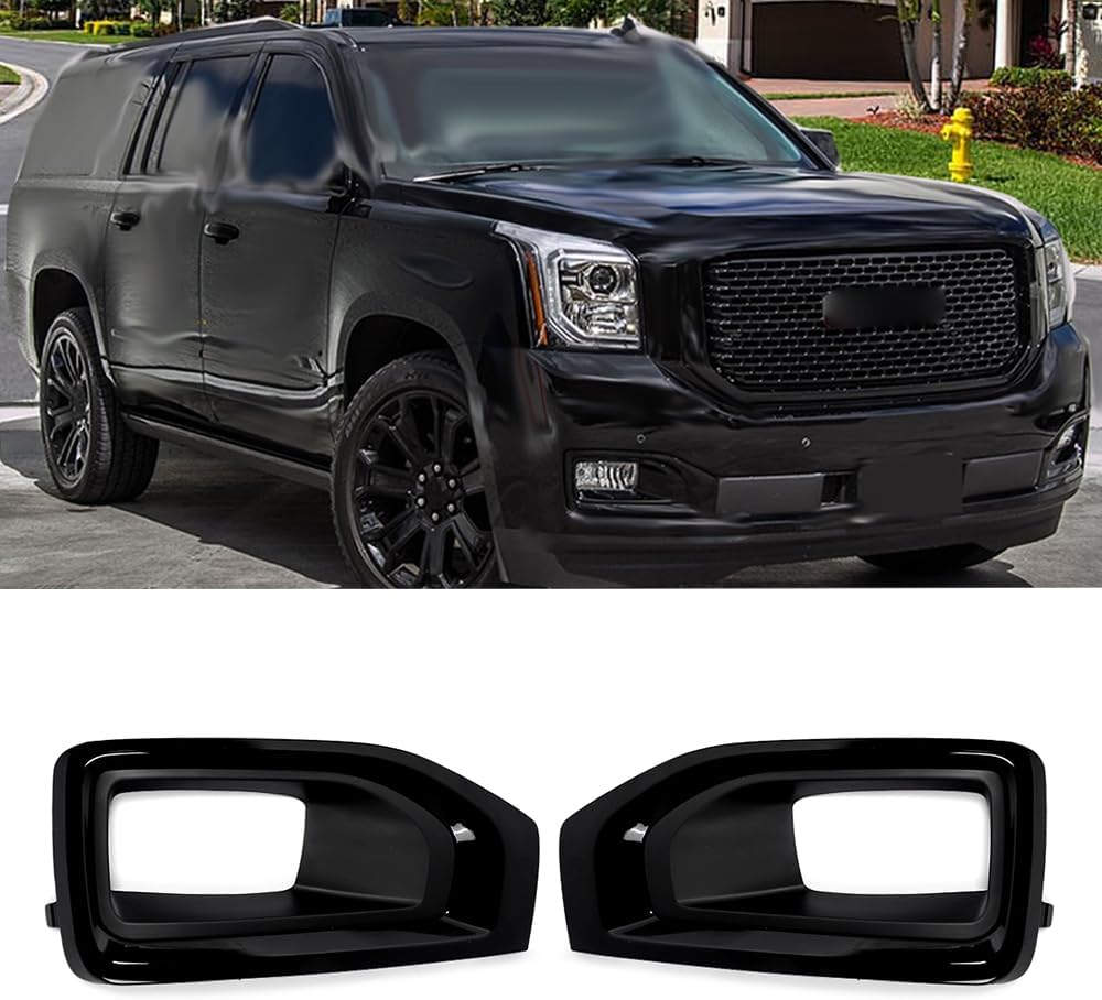 MIC 1 Pair Fog Light Bezels Cover Trim Compatible with Yukon/Yukon XL 2015-2020 (Gloss Black Trim)