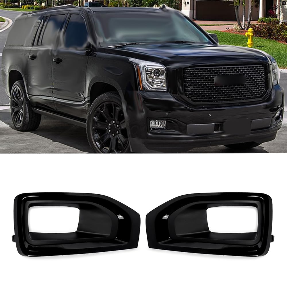 MIC 1 Pair Fog Light Bezels Cover Trim Compatible with Yukon/Yukon XL 2015-2020 (Gloss Black Trim)