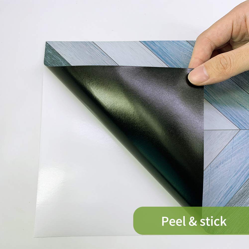 Azulejos de vinilo for suelo y pared, adhesivo autoadhesivo, diseño de chevron azul, 20 x 300 cm, 1 unidad