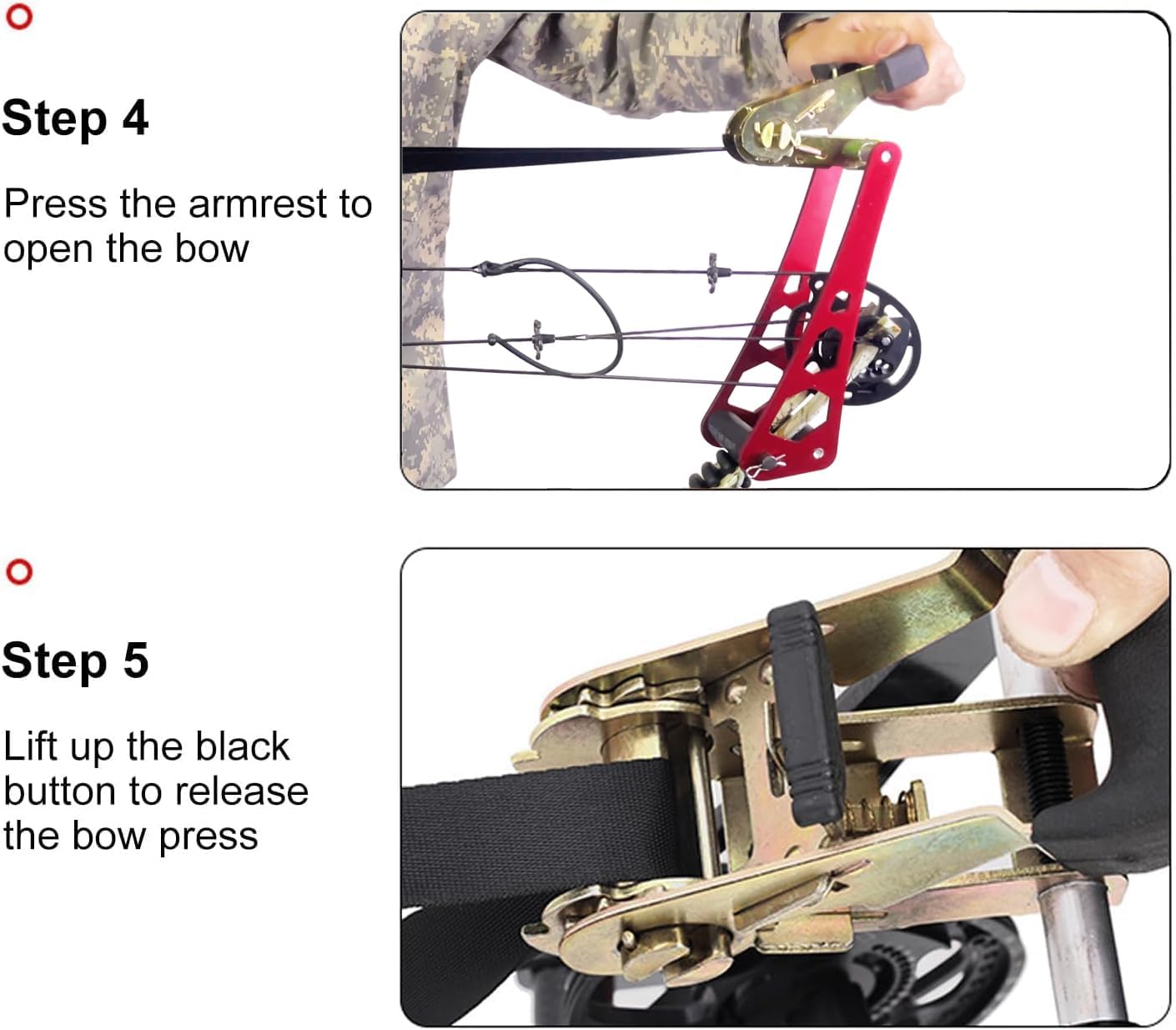 Archery Compound Bow Press Portable Hand Held Bow Accessories for Compound Bow & Crossbow Aluminum Alloy Ratchet Bow Press Open Tool for Bow String Silencers Replacement
