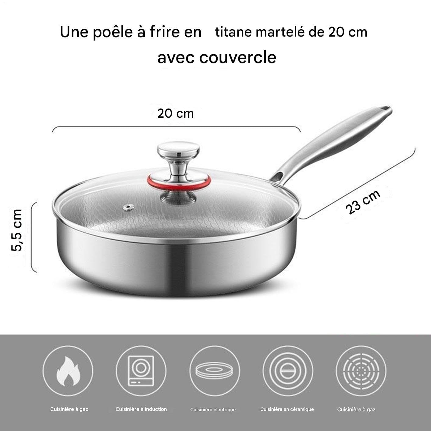 Sartén de Titanio Martillado Utensilio de Cocina Antiadherente | Sartén para Huevos del Hogar Para Cocineros Domésticos Principiantes Preparación Comidas Huevos Tortillas Carnes Camping