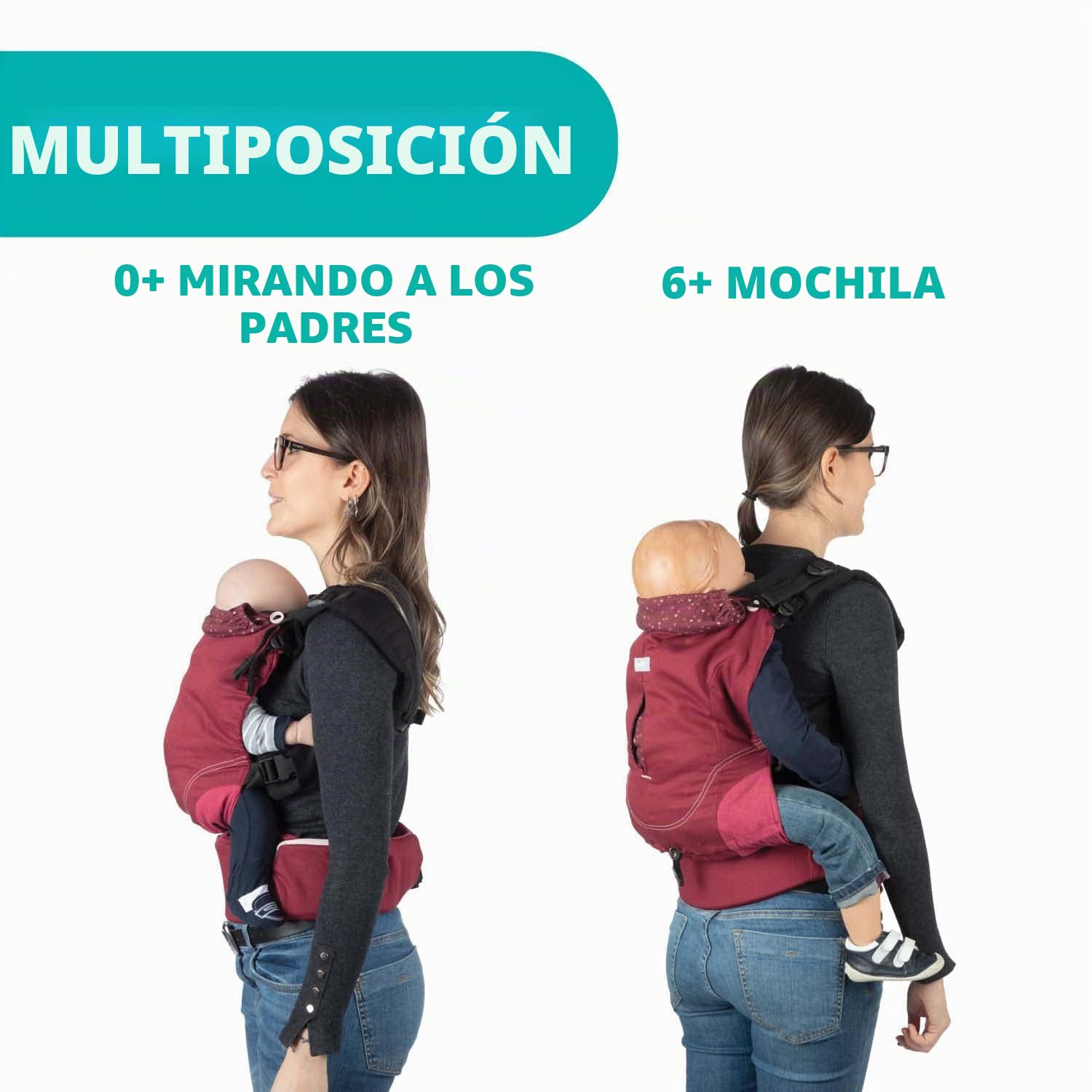 Chicco Myamaki Fit Portabebés Ergonómico de 0 Meses a 15 kg, Mochila Bebé Evolutiva Multifunción y Ajustables, Mochila Portabebés con Sujeción para Cabeza y Cuello, Granate (Burgundy Powder)