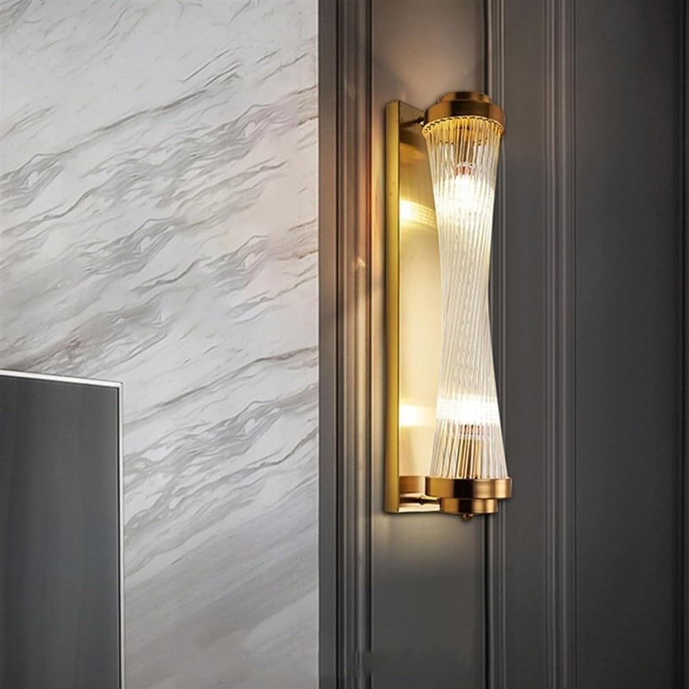 Creative Rotatable Deformation Wall Lamp Clear Ribbed Glass Tube Wall Sconces Vintage Wall Mounted Lighting Fixture for Bathroom Vanity Living Room Bedroom,Gold-60cm