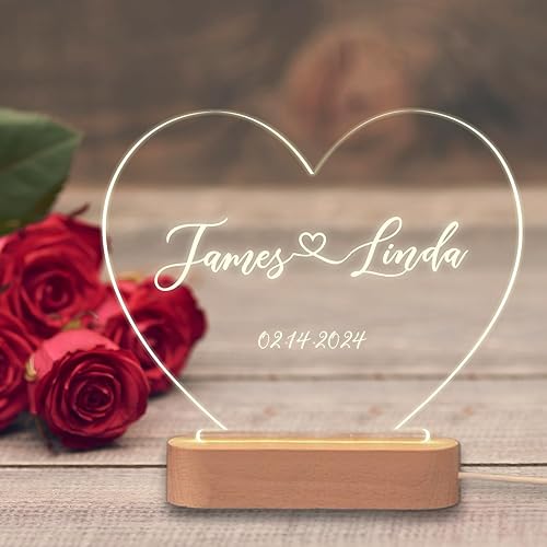 Luz nocturna, lámpara acrílica 3D personalizada, luz LED personalizada, diseño Art Deco, lámpara de mesa romántica para parejas, decoración ideal