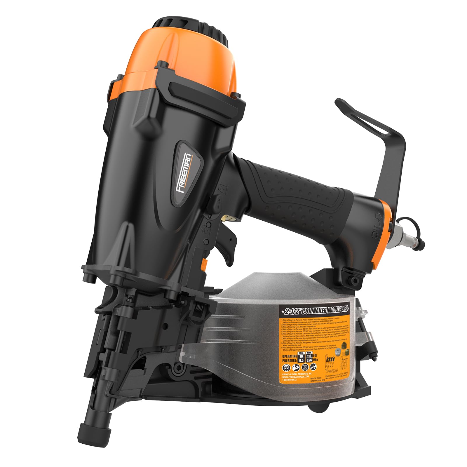 - Freeman Pneumatic 15 Degree 2-1/2" Coil Siding Nailer with Adjustable Metal Belt Hook | PCN65