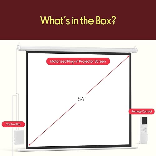 Vista 2 de Pyle PRJELMT86 - Pantalla de proyector portátil motorizada blanca mate de 84 pulgadas, pantalla de proyección automática con montaje en pared/techo