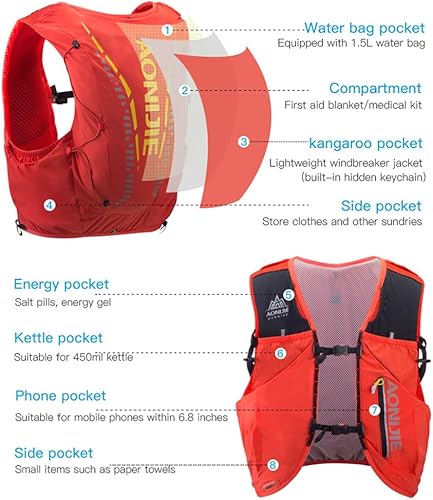 Miniatura 2 de AONIJIE Chaleco de mochila de hidratación para correr, 12L, de alta capacidad, ligero, para senderismo, camping, escalada