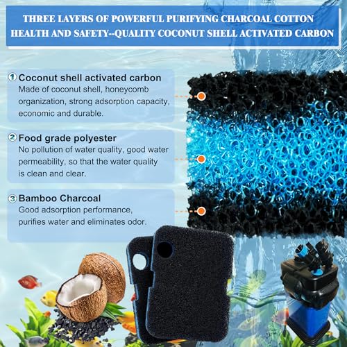 Image of 6 Pack Replacement Activated Carbon Sponge Bio Filter Pads and White Floss Pads and for Cascade 700 /1000 CCF2UL CCF3UL, Compatible with Penn-Plax Cascade 700 & 1000 Canister Aquarium Filters
