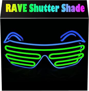 Shutter El Wire Neon Rave Glasses Flashing LED Sunglasses Light Up Costumes For 80s, EDM, Party RB03 Blue + Light Green