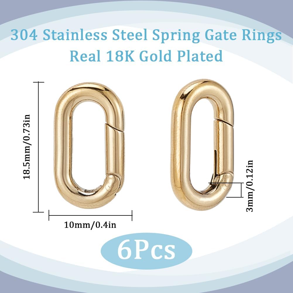 SUNNYCLUE 1 Box 6Pcs Real 18K Gold Plated Spring Keyring Buckle Thin Spring Oval Rings Connector Snap Clip Hooks Carabiner Clasps for Jewelry Making Supplies DIY Keychain Lanyard Bags Purses Crafts image 2