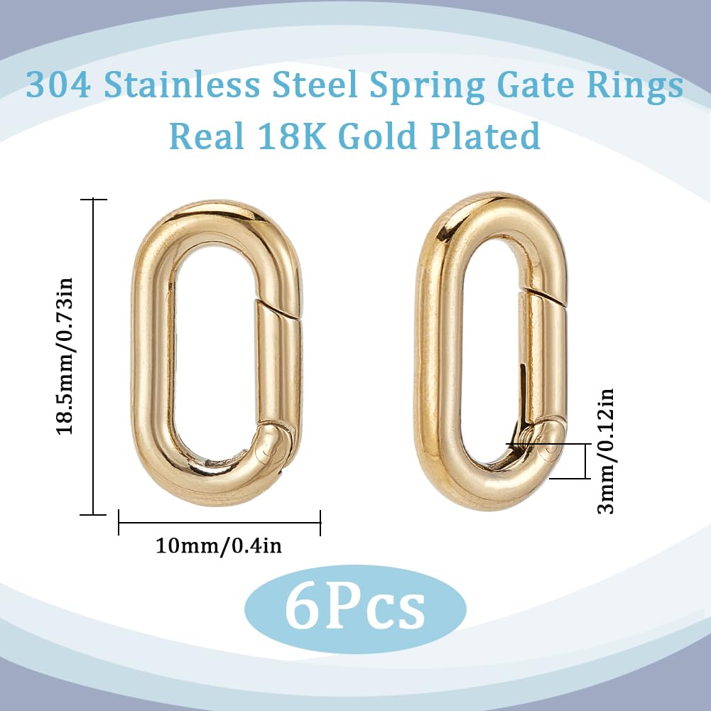 SUNNYCLUE 1 Box 6Pcs Real 18K Gold Plated Spring Keyring Buckle Thin Spring Oval Rings Connector Snap Clip Hooks Carabiner Clasps for jewellery Making Supplies DIY Keychain Lanyard Bags Purses Crafts - Image 2