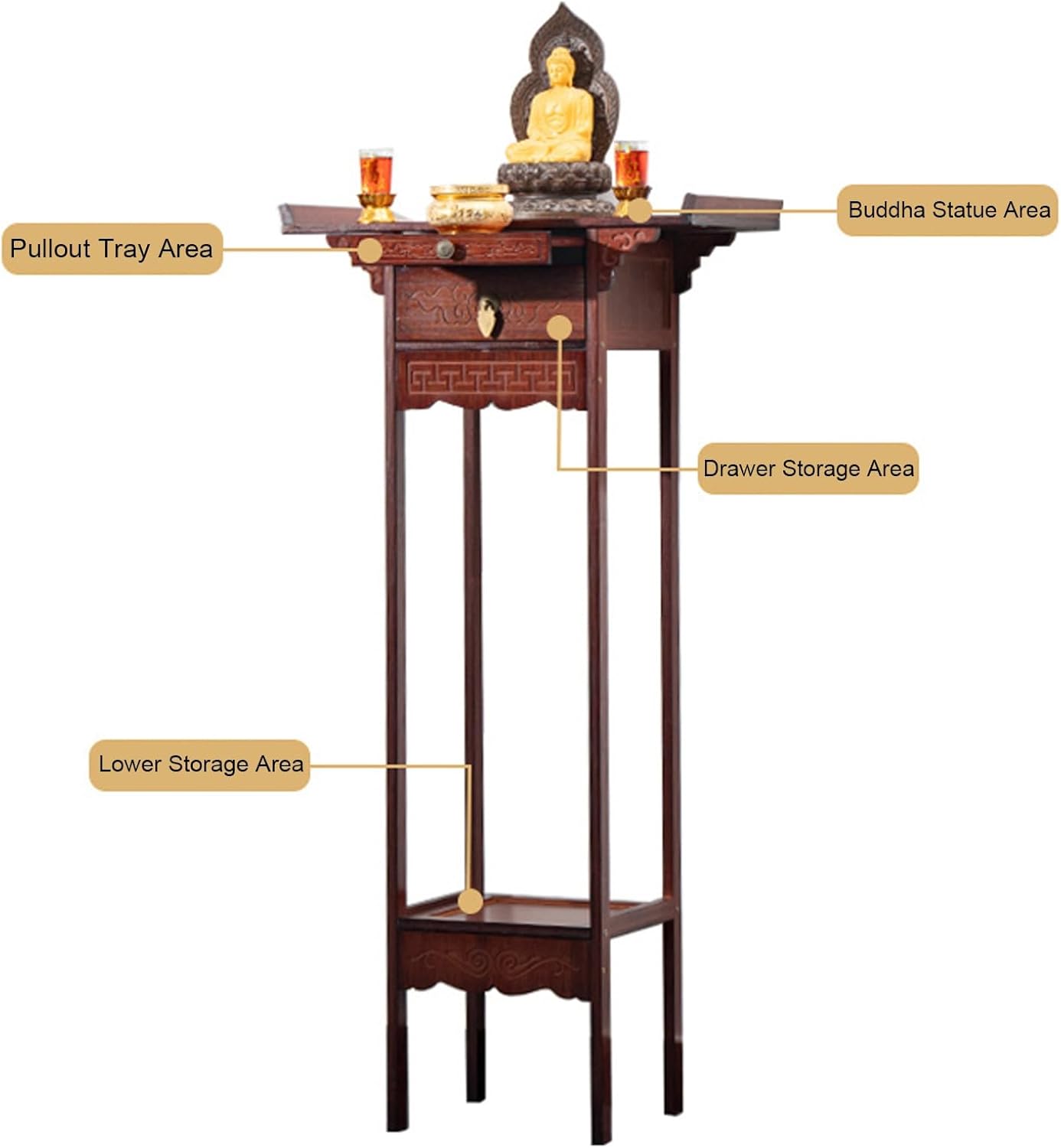 Buddhist Altar Table, with Pull Out Storage Board and Drawer, Bamboo Meditation Alter Tables, for Prayer Spiritual Rituals(50 * 120cm/19 * 47'')