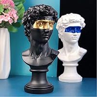 Vista 6 de Estatua de busto griego de 15.75 pulgadas de resina creativa de David, estatua réplica de escultura, decoración de oficina en casa, color negro