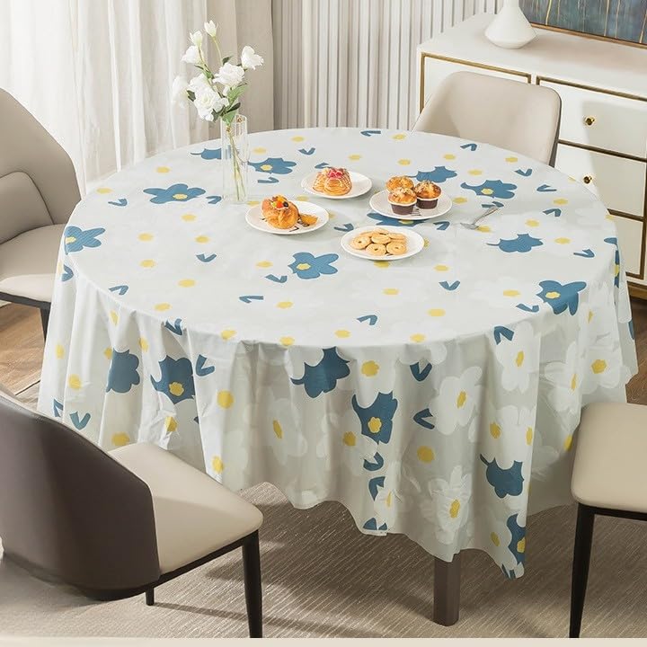 KIZAMI 2-12 Piezas Manteles Desechables Impermeables con Patrón Impreso, Cubiertas De Mesa Redondas De Plástico De 180x180 CM para Fiestas De Cumpleaños, Bodas Y Eventos