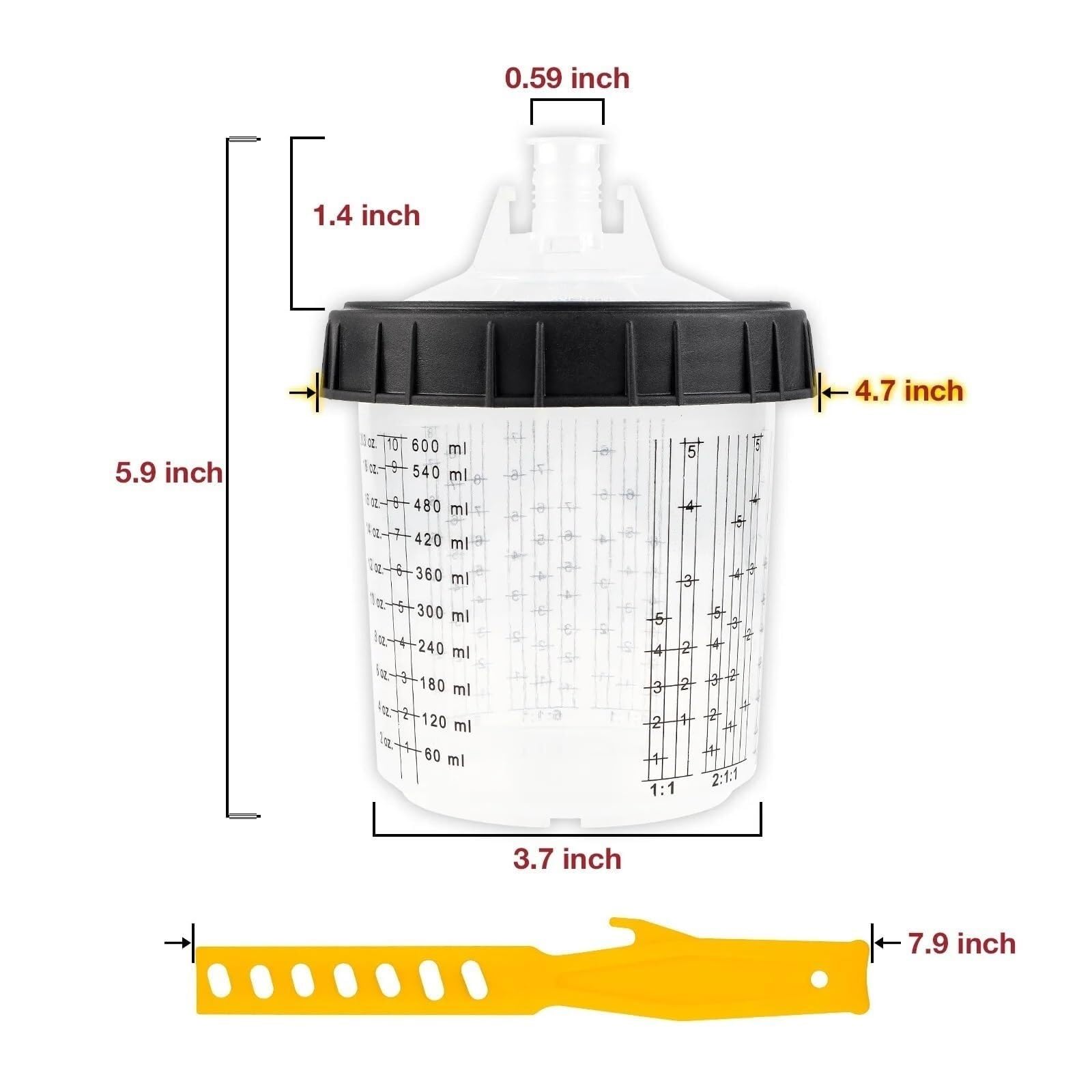 Vaso Mezclador De Pintura Para Aerógrafo, Tarro 600 Ml Con Adaptador