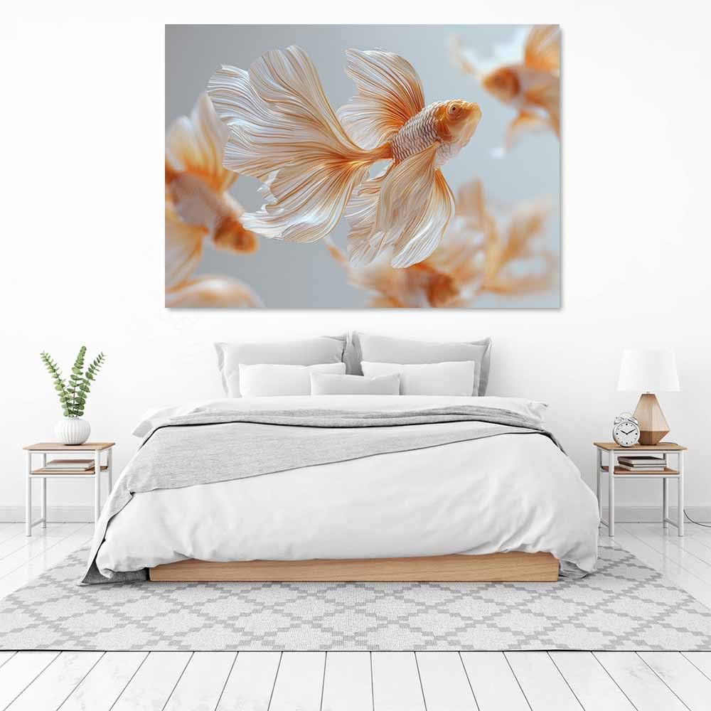 CUDAOO Deko Canvas Painting Abstrakt Kunst Leinwand ästhetisch dekoratives Gemälde Schwimmender Goldfisch Wohnzimmer Wohnung Deko Kunstdrucke(Weiß148)-60x80cm Gerahmt