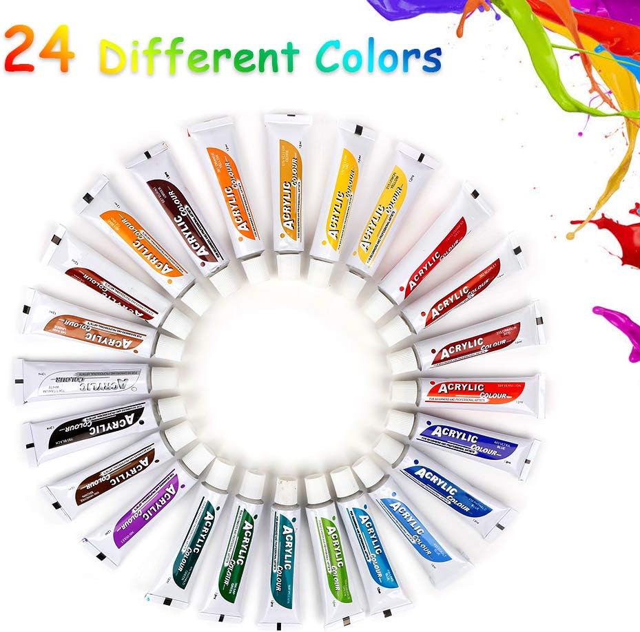 Paint Set for Kids, 48 Piece Kids Art Set Paint Easel Includes 24 Acrylic Paints, Table Top Easel, Art Smock, 6 Paint Brushes, 12 Pcs 8x10 Canvas, Paint Palette, Art Set for Kids (Travel Bag Included)