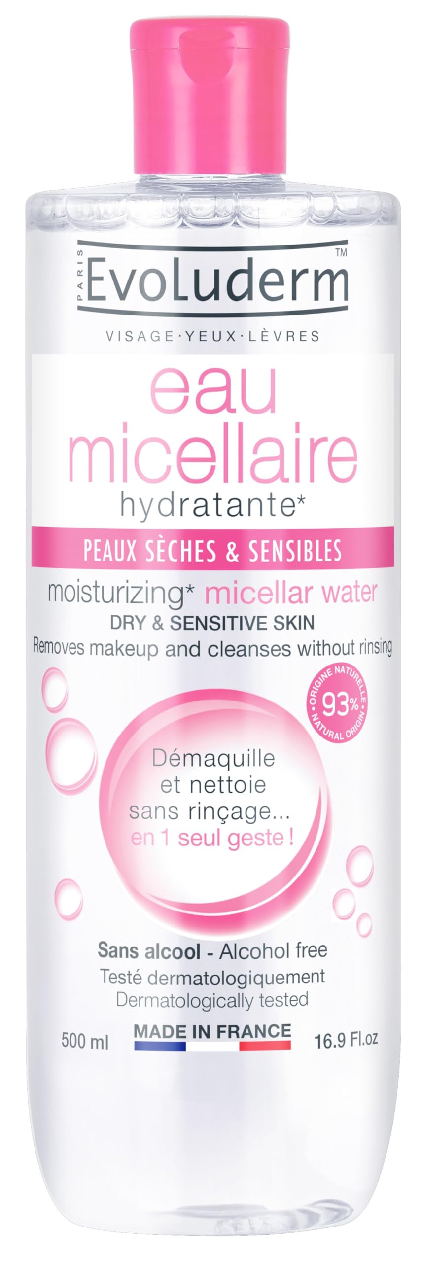 Evoluderm Moisturizing Micellar Water for Dry & Sensitive Skin | Gently Removes Make-up | Alcohol & Paraben Free 500 ml-image-30