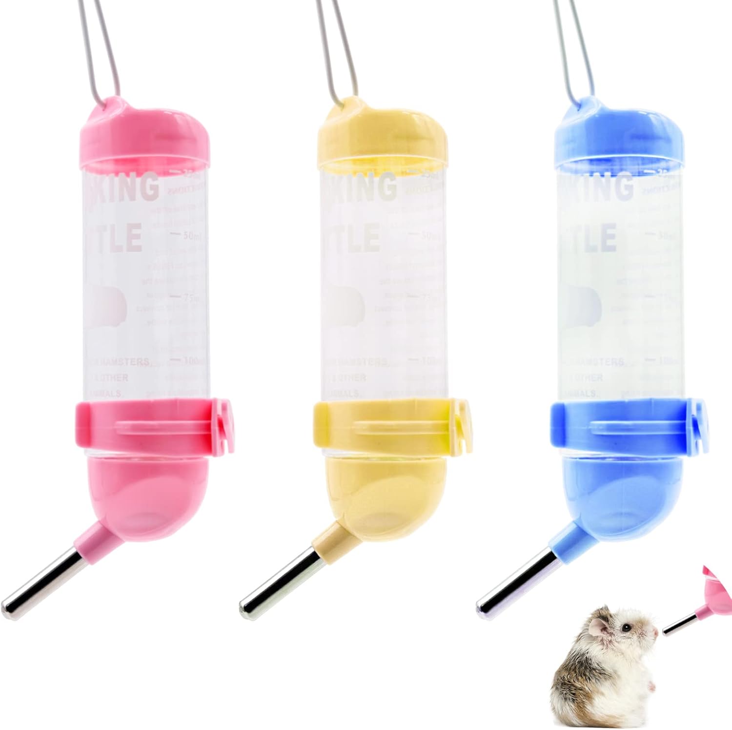 Hamster Water Drinking Dispenser, 3 Pcs 125ml Plastic Hanging Small