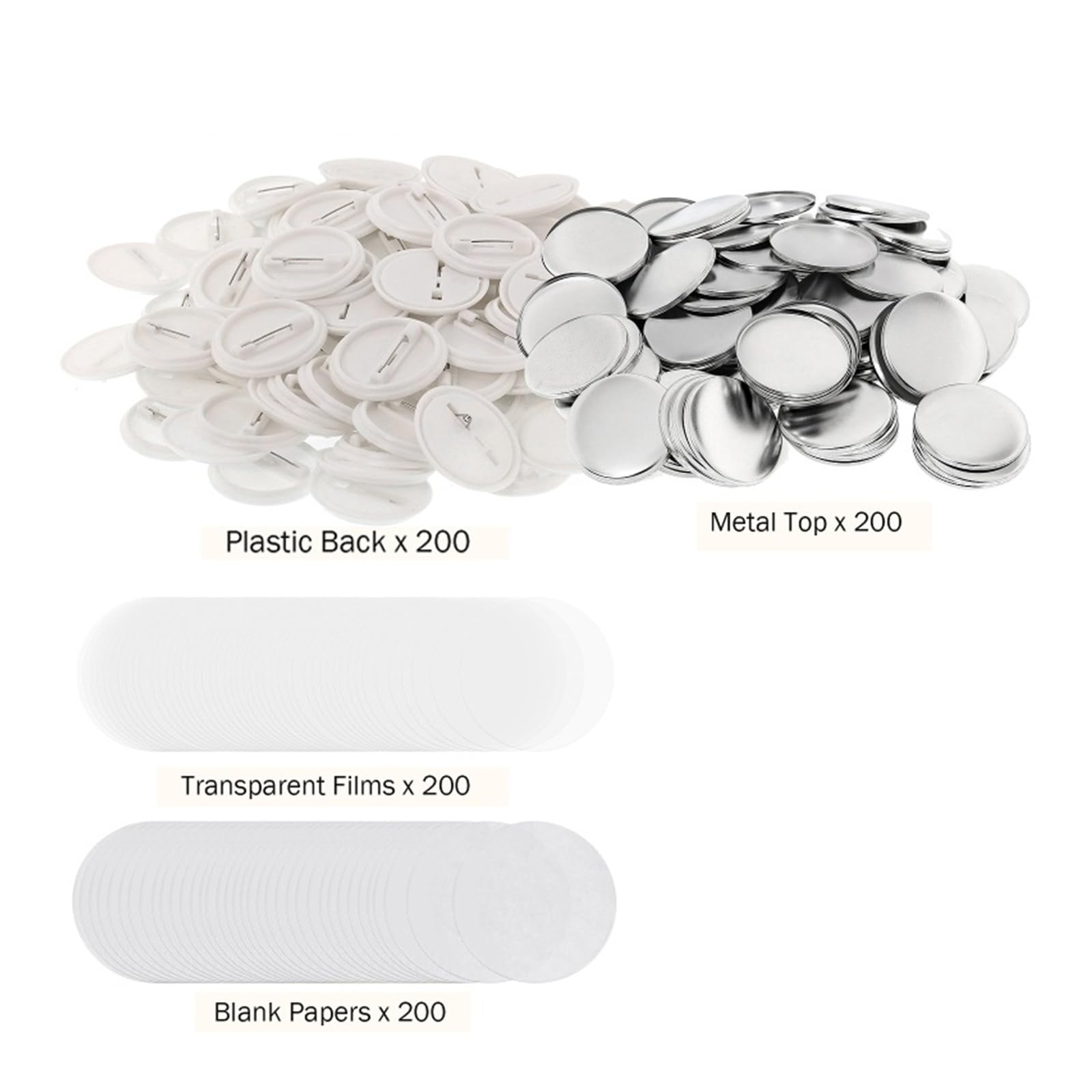 200 Sets Blanko-Anstecknadel-Knopfteile for Buttonmaker-Maschinen, 25 mm, 32 mm, 37 mm, 44 mm, Zubehör zur Herstellung runder Anstecker mit Metallabdeckung Mehrzweck