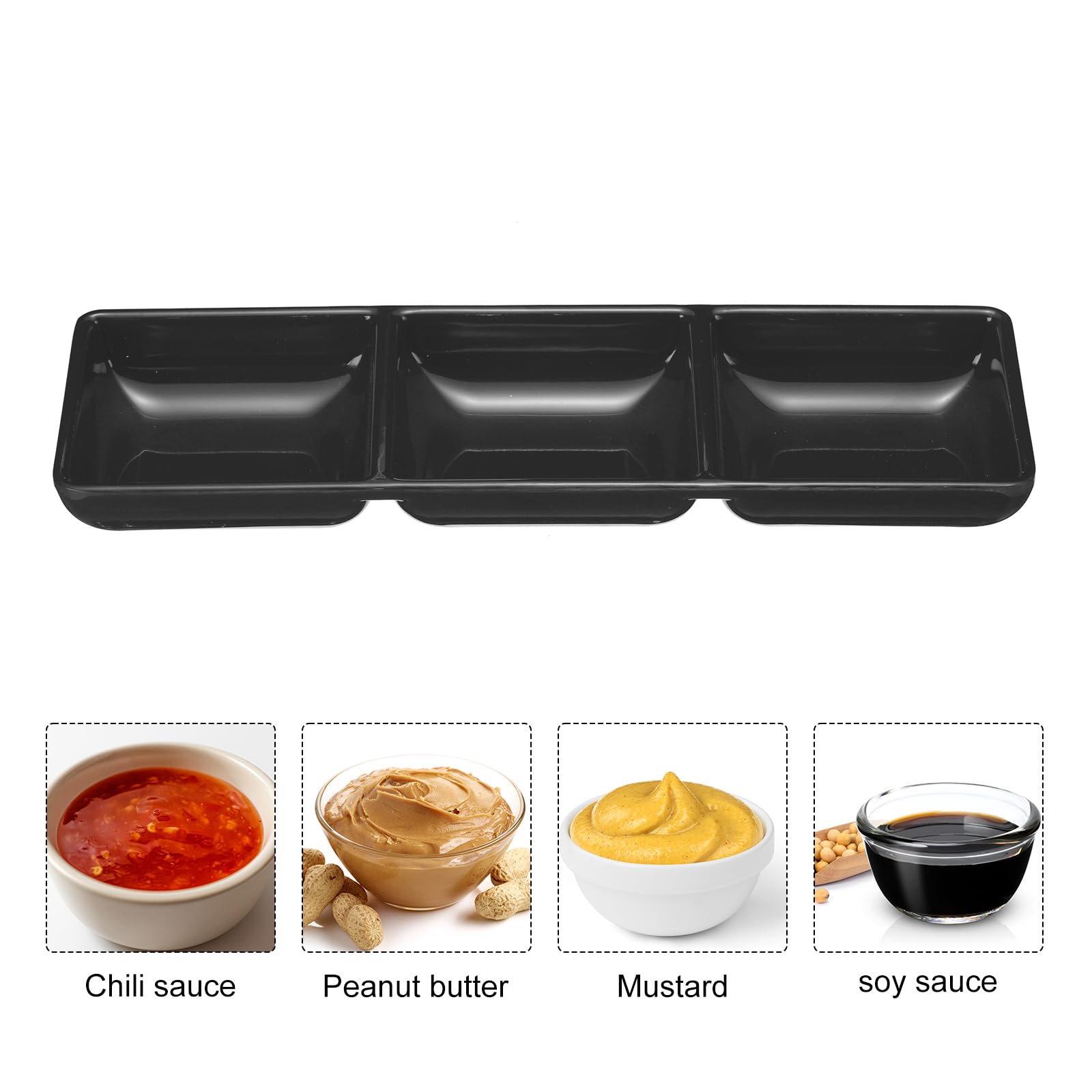 QUARKZMAN 6 Pezzi Ciotole Quadrate MF, Piccole Ciotole Nere Per Contorni Con Piatto Divisorio A 3 Scompartimenti Per Salse Dessert Casa BBQ Party Picnic Ristorante