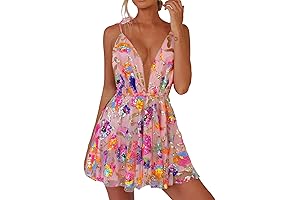 Women's Sexy Sleeveless Floral Print V-Neck Casual Summer Dresses