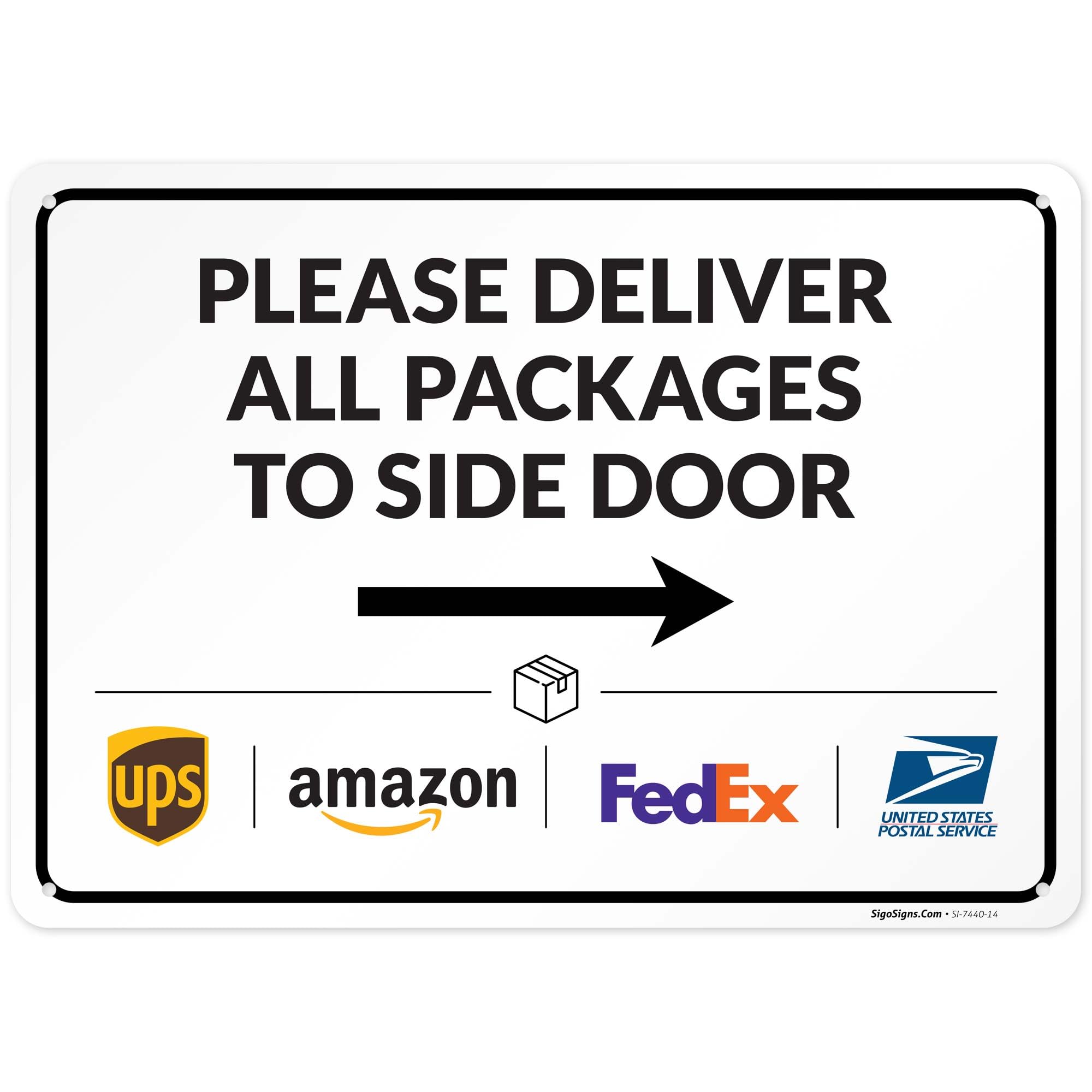 Package Delivery Sign, Delivery Instructions Deliver All Package to Side Door Right Arrow Sign, 10x14 Inches, Rust Free .040 Aluminum, Fade Resistant,