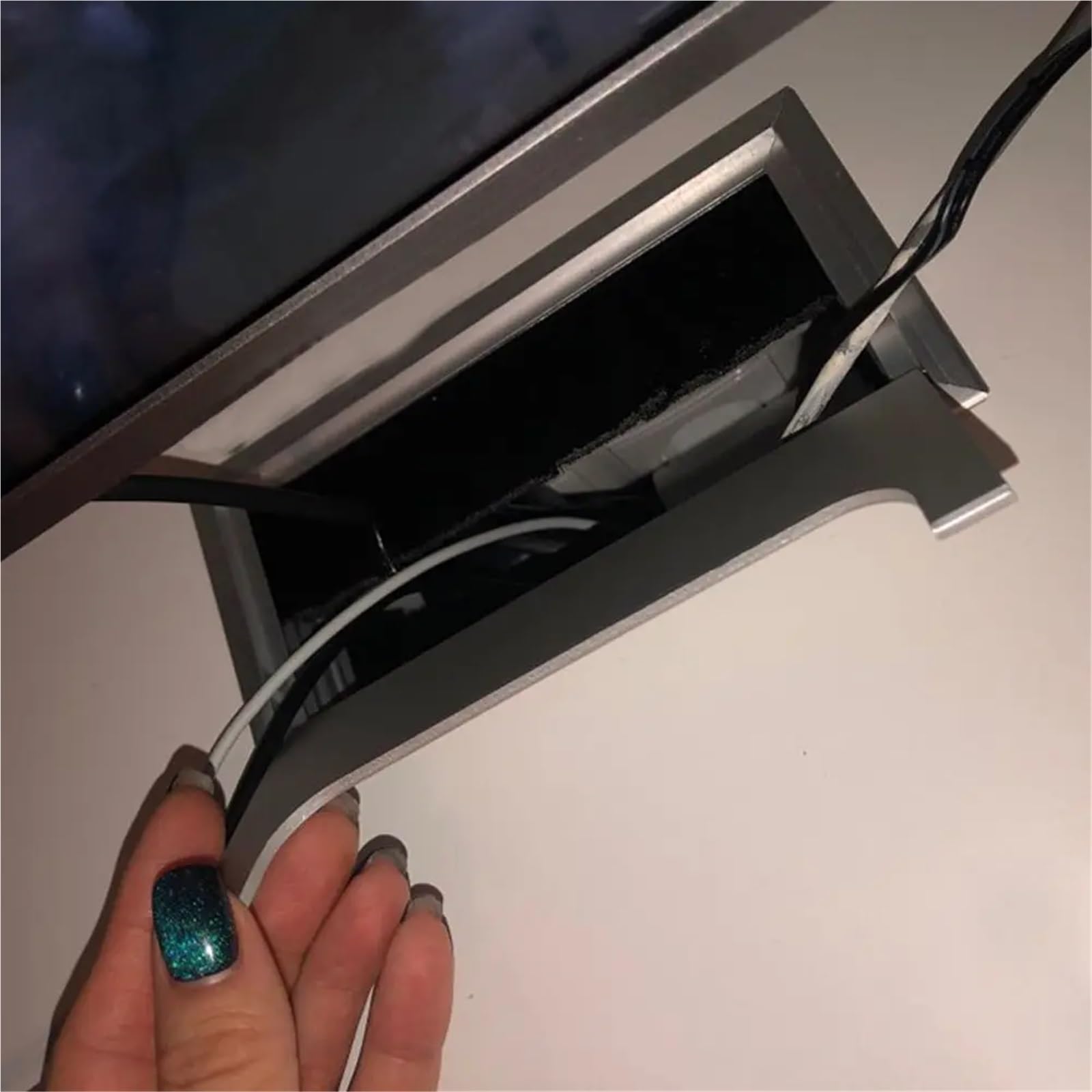 kabeldurchführung Aluminiumlegierung PC Schreibtisch Rechteck Draht Kabeltülle Bürotisch Lochabdeckung Auslassanschluss mit schwarzer Bürste(Black-80x275mm)