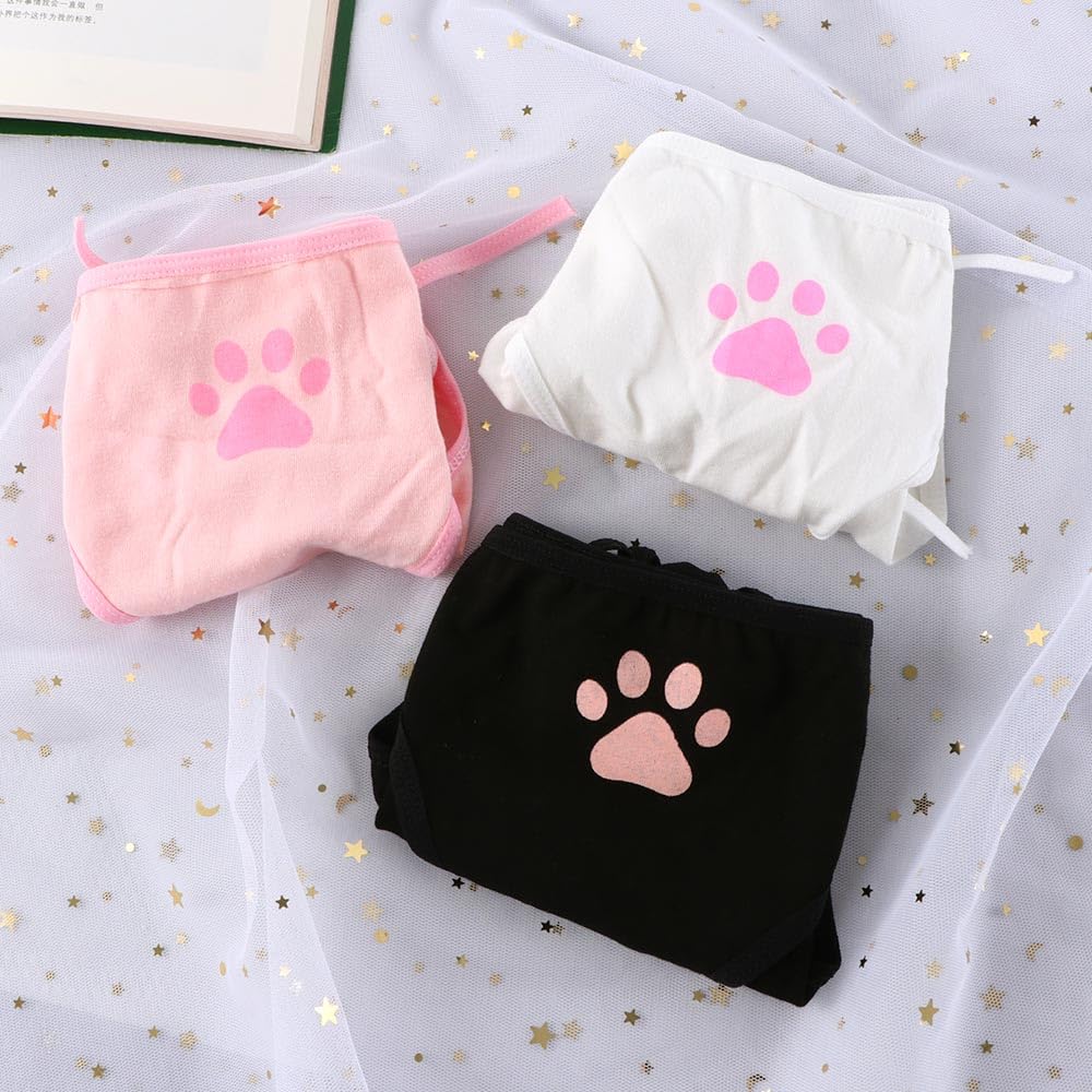 Vctitil 3pcs Cute Japanese Low Waist Panties Cute Paw Pattern Cotton Underwear Bandage Bikini Sexy Underwear Multicolor