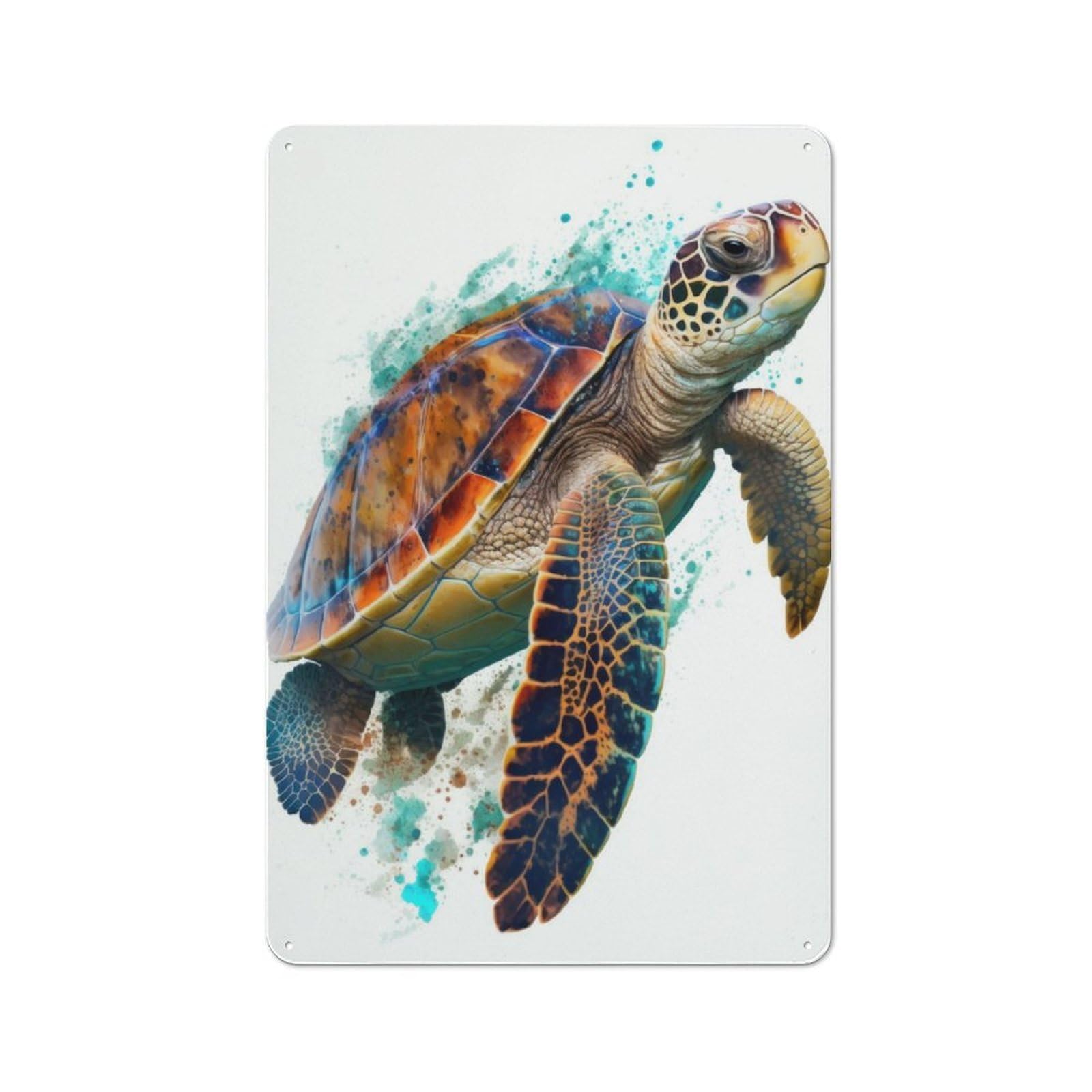 Metal Plaque 30x20cm with Turtle in Watercolor for Pub Or Café, Retro Decor, for Pub Decor Enthusiasts Refreshing A Room in Autumn