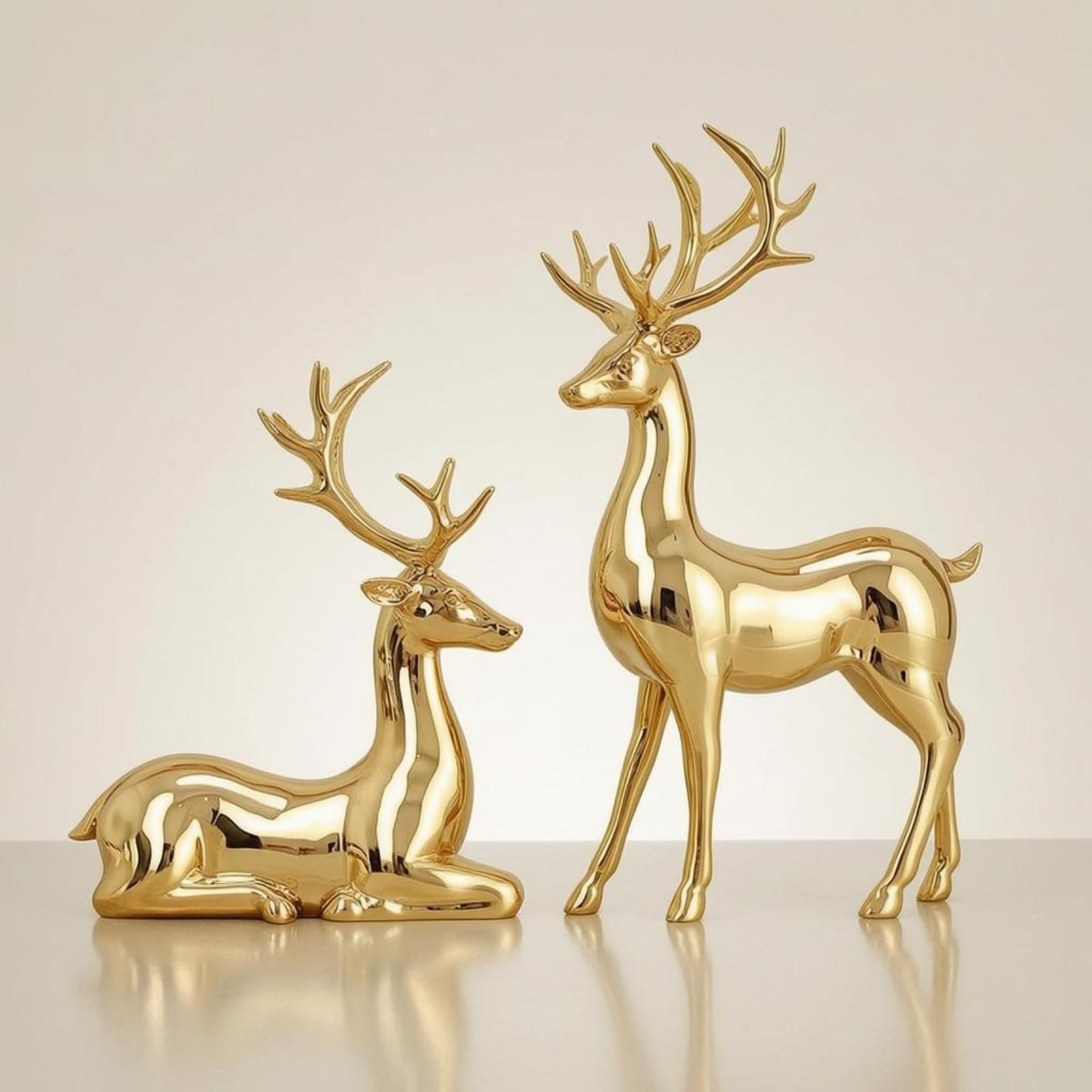 predolo Hirschornament aus Resin elektroplattierte Oberfläche Hirsch Dekofigur Wohndekoration Wohndeko für Wohnzimmer, Champagner