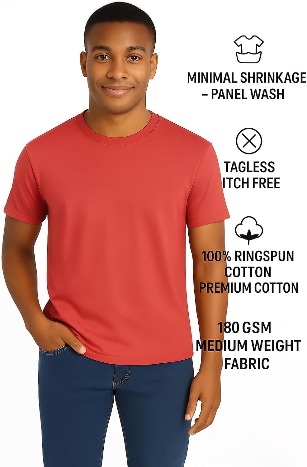 Men’s T-Shirts Ringspun Cotton Crew Neck Tee Shirts|Casual Wear T Shirt | Pre Shrunk with Panel Wash - Image 4