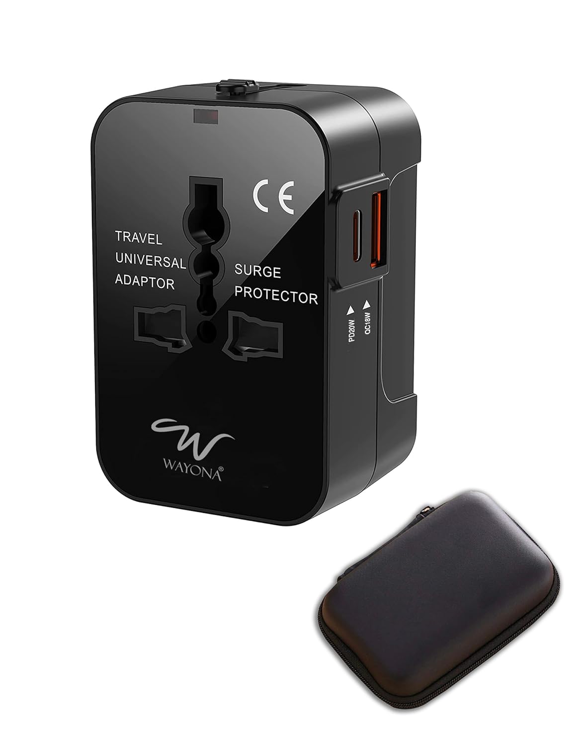 Wayona 38W Universal Travel Adapter with Type C & USB A International Travel Adapter, Portable Plug Socket, USB A QC 3.0 18W,Type C PD 20W, 3A Max Fast Charging Worldwide Travel Adapter (Black)