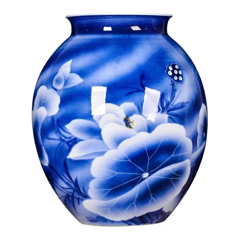 asdchZen Vintage Ceramic Ginger Jar, Chinese Tradition Storage Jar Decorative Porcelain Jars Temple Jar, Flower Vases Decor For Living Room Bedroom Shelf -B 33.5×19Cm,A 32×26cm