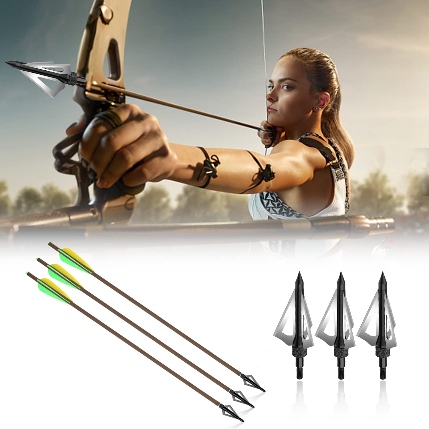 Pointes De Flèche Larges 36.5mm - 6/12 Pièces Acier Inox - Chasse Et Tir à L'arc