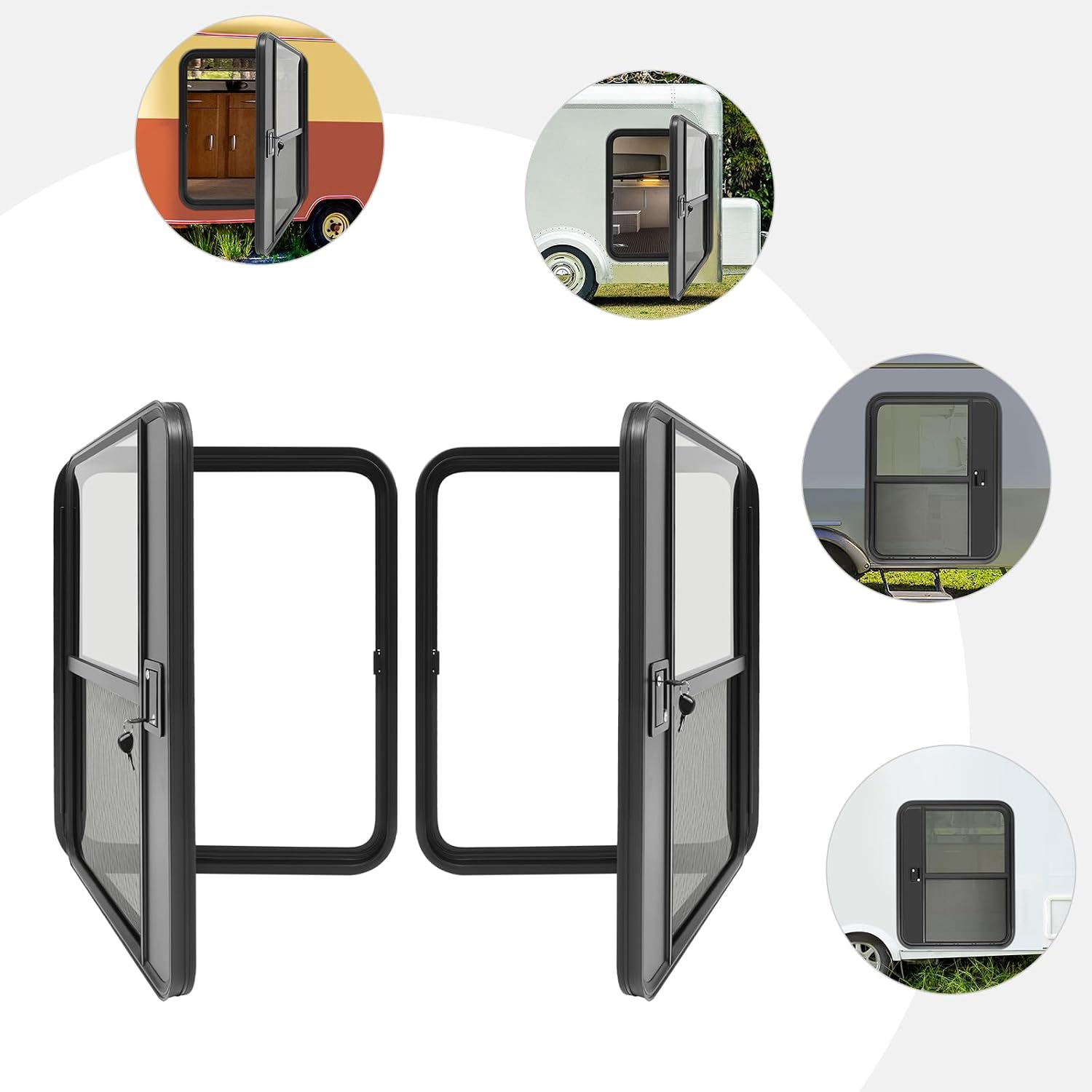 RV Entry Door Teardrop Trailer Door Aluminum Alloy Trailer Entry Door with Tempered Glass for RVs Campers Trailers 18-20mm Wall Thickness (A Pair, 30"x36")