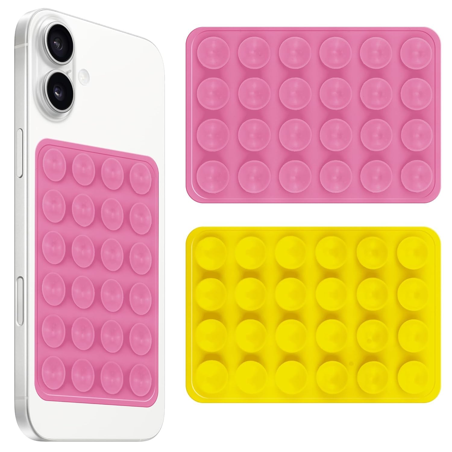 Suction Phone Case, Phone Suction Sticker, for Hands-Free Mobile Accessory Holder Grip, Video Phone Accessory Compatible Mirror, Shower, Chipku for Mobile [Light Pink+Yellow] [Pack of 2]-image-39