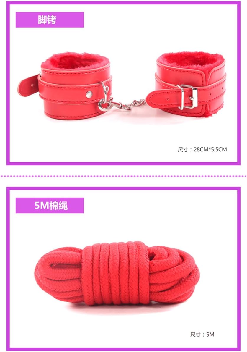 Bondage for Sex 10 Pcs BDSM Leather Bondage Sets Restraint Kits for Women and Couples Cuffs Gag Nipple Clamps (Red)