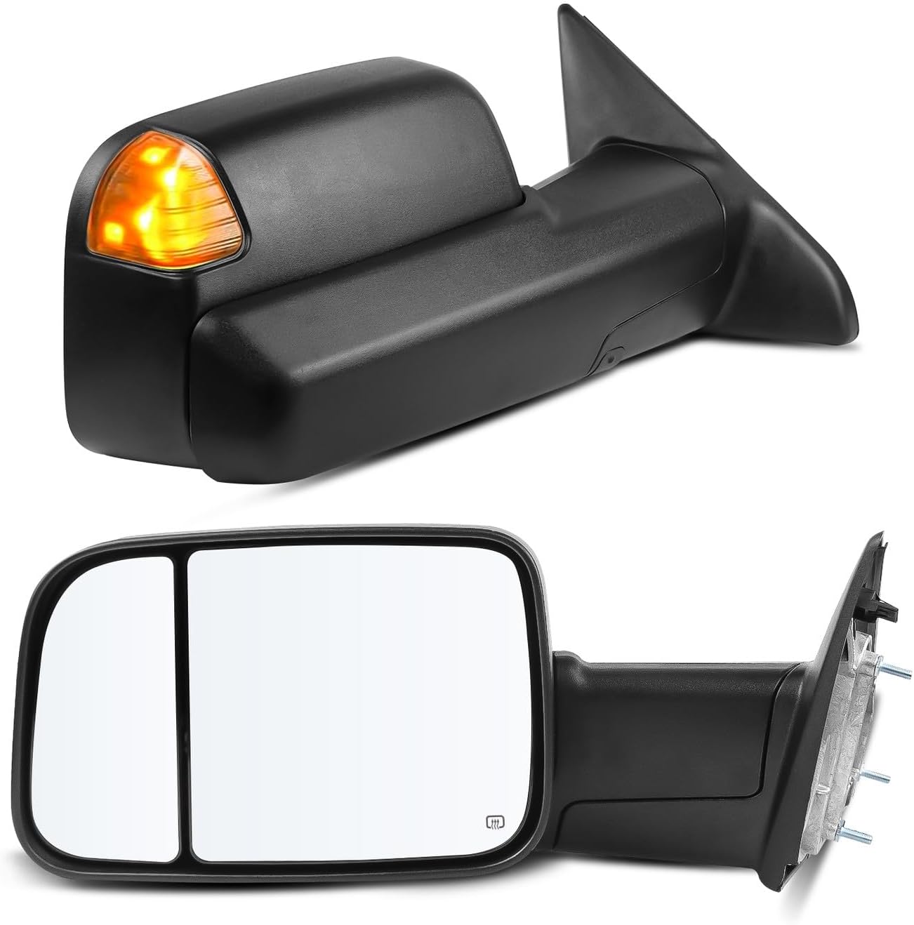 Drive & Paasenger Towing Mirrors - Compatible with 2002-2008 Dodge Ram 1500 2500 3500 - Power Adjustable Heated Manual Fold Black Side View Mirrors