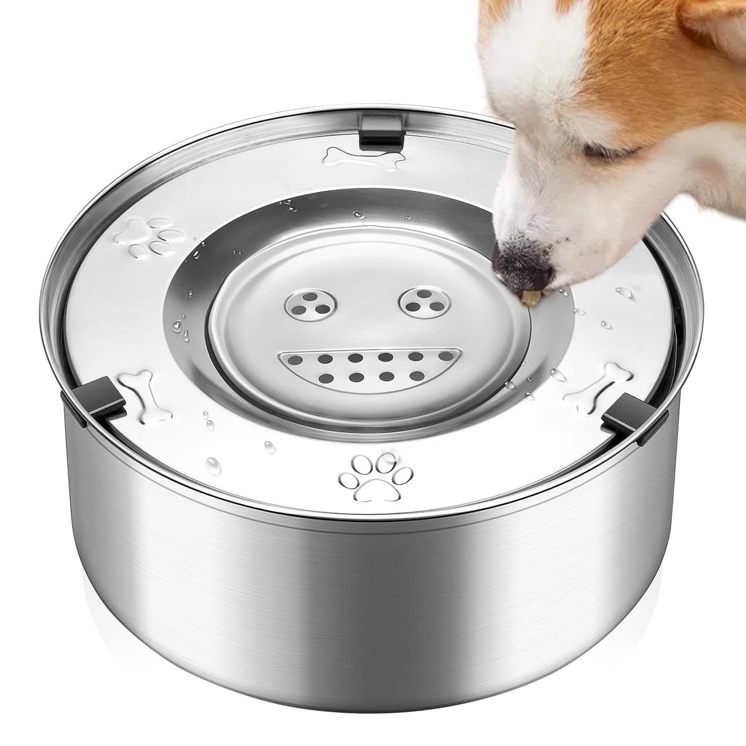 IUUWON Dog Water Bowl Non-Spill 3L Stainless Steel Pet Bowl for Large Dogs Slow Drinking Splash Proof Water Dispenser Floating Mess Free for Vehicle Carried Dog Cat Puppy