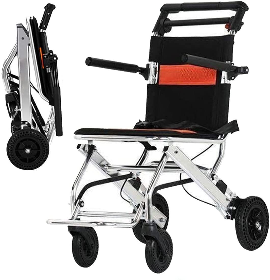 Silla de ruedas plegable ultraligera de viaje para personas mayores discapacitadas, silla propulsada por asistentes con reposabrazos oscilante y reposapiés,