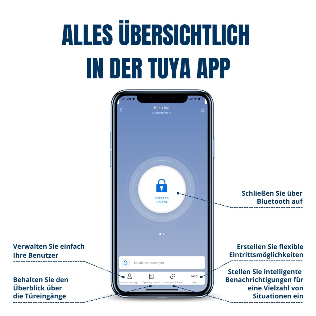 Elektronisches Türschloss SMART Lock Doorknob - 72 mm | 5 Entsperrmethoden: Smartphone, Fingerabdruck, PIN, RFID, Schlüssel; Fernsteuerung per Tuya-App von überall möglich