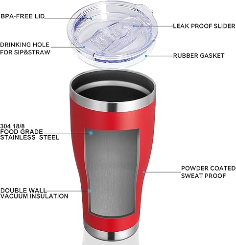 Miniatura 3 de DOMICARE Vaso de 30 oz con tapa y pajita, vasos de acero inoxidable a granel, aislado al vacío de doble pared para café, taza de viaje,
