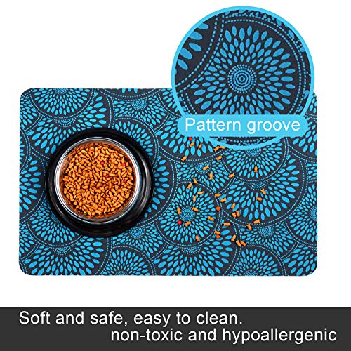 Cosyearn Pet Feeding Mat,Anti-Slip Pet Bowl Mats,Waterproof, BPA Free,Easy Clean,Durable Pet Mats for Food and Water,Multiple Sizes for Dogs and Cats,Small and Large Pet Food Mat (19\"x12\", Blue)