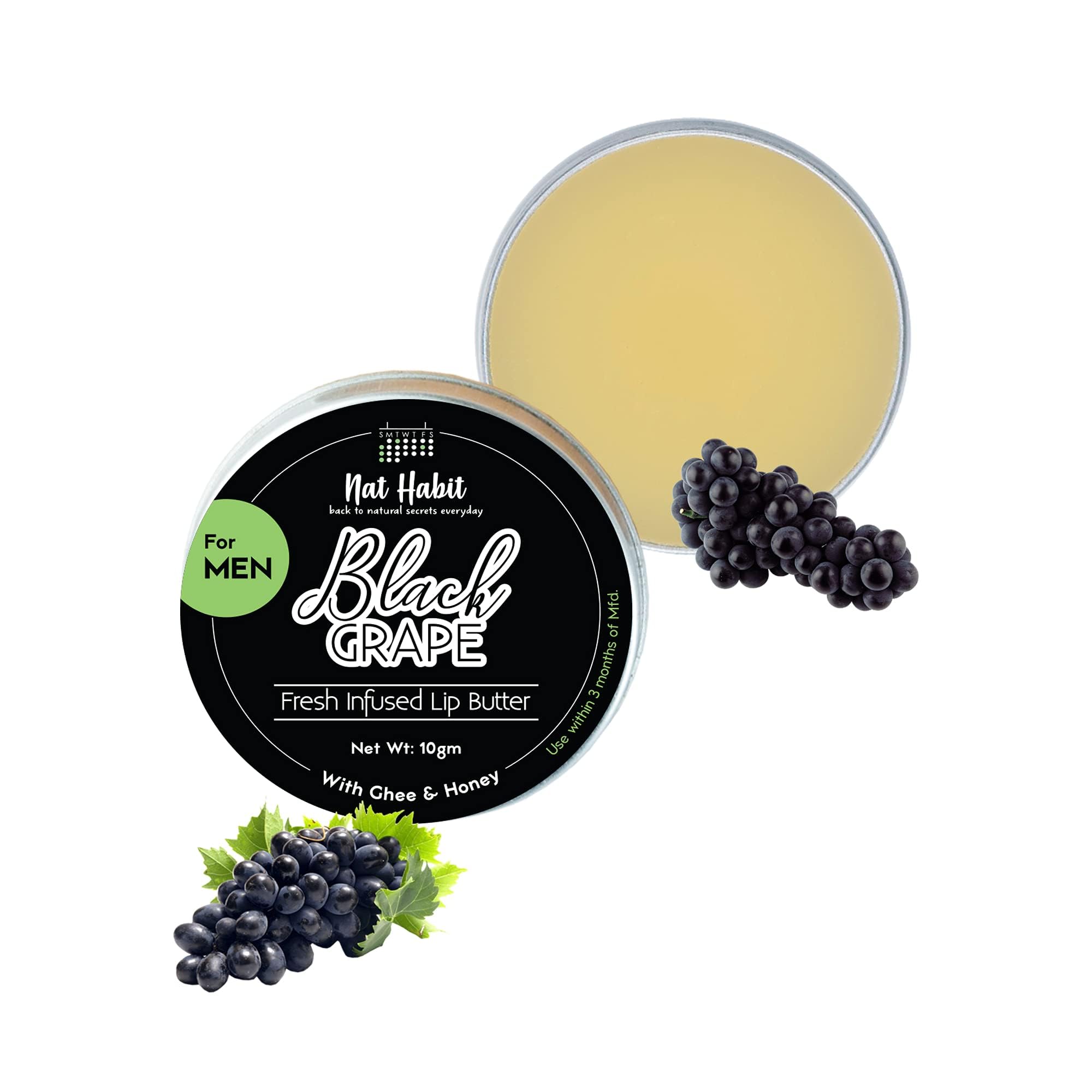 Nat Habit Men's Black GrapeLip Balm Fresh Infused Lip Butter With Grapeseed & Raw Honey For Lip Pigmentation, Lightening, Lip Repair, Dark And Chapped Lips,10gm