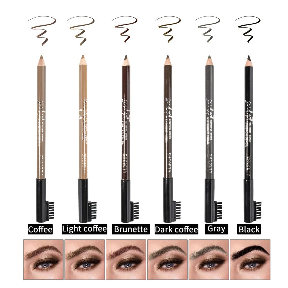 eyebrow pencil, 6-color eyebrow pencil eyeliner set, soft texture eyebrow pencil, easy to color, long-lasting, used to fill in sparse areas and crevices for a natural-looking brow look