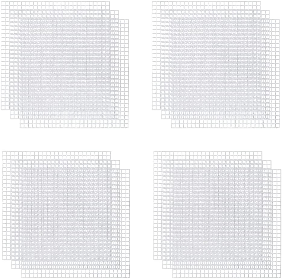 Anluoyi 12 Pcs Plastic Mesh Canvas Sheet Square Cross Stitch Plastic Meshes Blank Rug Hooking Mesh Canvas Mat for DIY Crafts Embroidery Knit