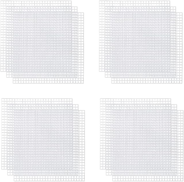 12 Pcs Plastic Mesh Canvas Sheet Square Cross Stitch Plastic Meshes Blank Rug Hooking Mesh Canvas Mat for DIY Crafts Embroidery Knit