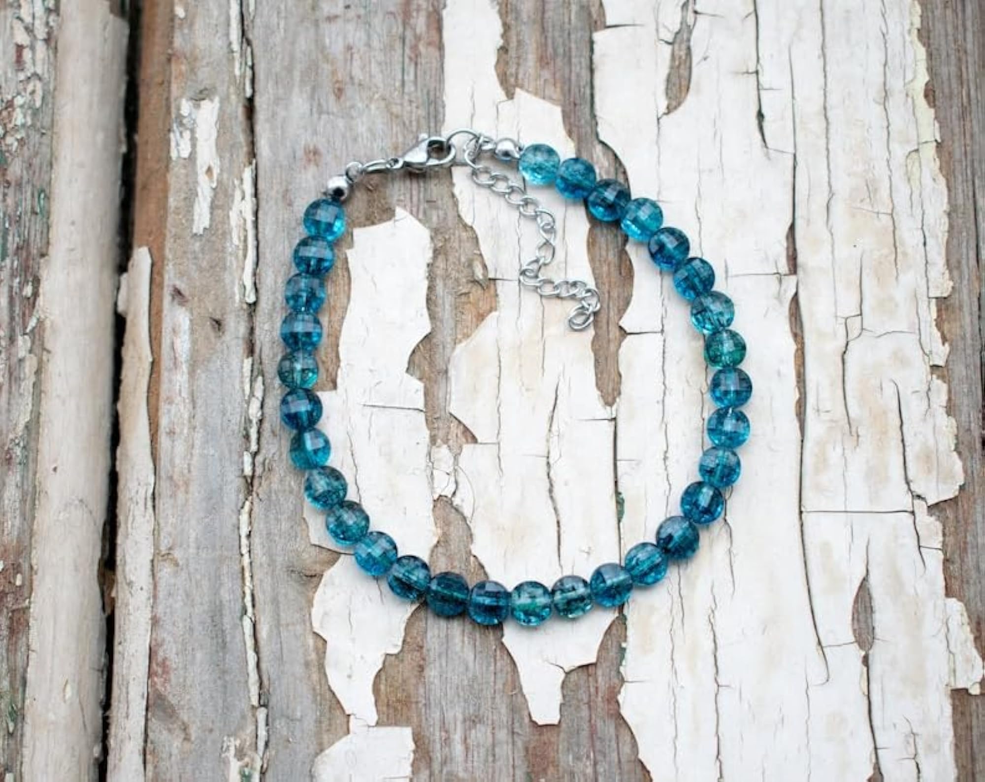 Unisex Apatite Round Smooth Blue Bead Bracelet, 7 Inch
