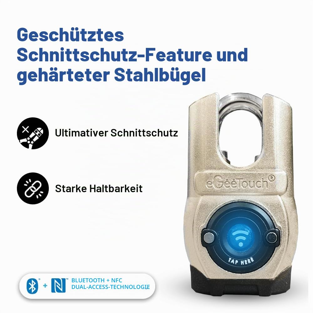 Smartes Vorhängeschloss für den Außenbereich der 5. Generation – Einzelnes Anti-Schnitt-Design, schlüsselloses Bluetooth- und NFC-Schloss, robuste wetterfeste Sicherheit für Tore, Schuppen